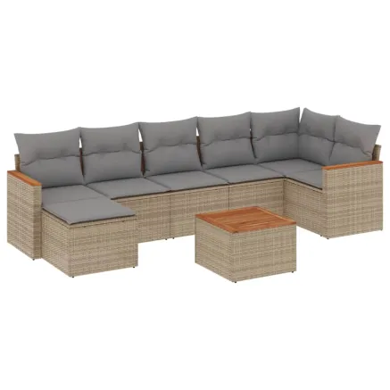 Salon de jardin avec coussins 8 pcs beige résine tressée 2