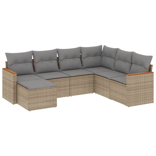 Salon de jardin avec coussins 7 pcs beige résine tressée