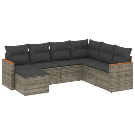 Salon de jardin avec coussins 7 pcs gris résine tressée 2
