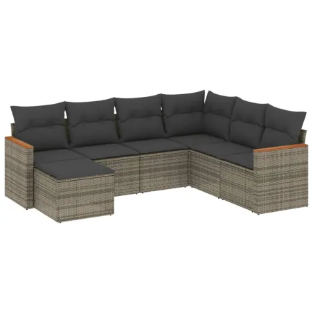 Salon de jardin avec coussins 7 pcs gris résine tressée