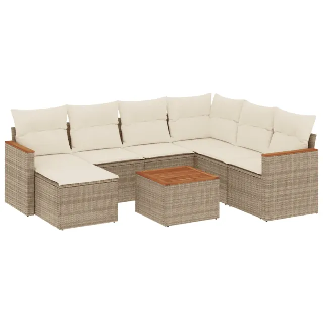 Salon de jardin avec coussins 8 pcs beige résine tressée