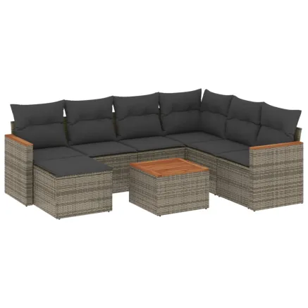 Salon de jardin 8 pcs avec coussins gris résine tressée 2