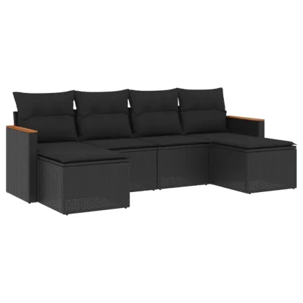 Salon de jardin 6 pcs avec coussins noir résine tressée 2