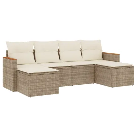 Salon de jardin avec coussins 6 pcs beige résine tressée 2