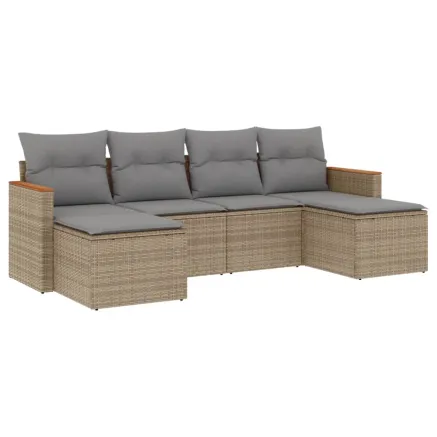 Salon de jardin avec coussins 6 pcs beige résine tressée 2