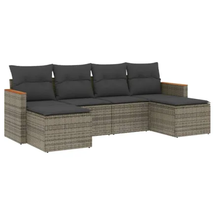 Salon de jardin 6 pcs avec coussins gris résine tressée 2