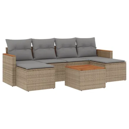 Salon de jardin avec coussins 7 pcs beige résine tressée 2