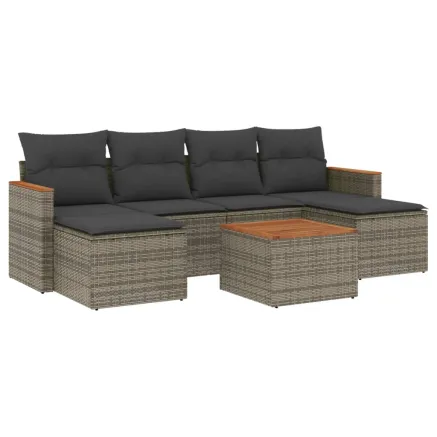 Salon de jardin avec coussins 7 pcs gris résine tressée 2