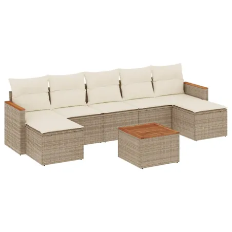Salon de jardin avec coussins 8 pcs beige résine tressée
