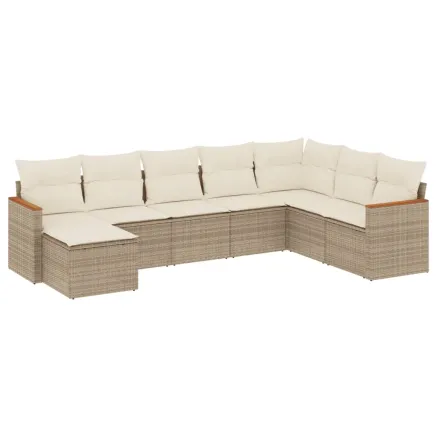 Salon de jardin avec coussins 8 pcs beige résine tressée 2