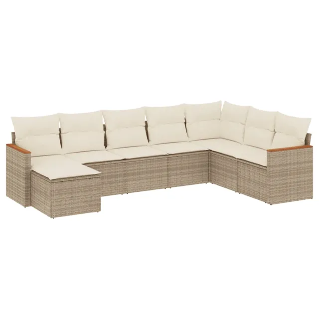Salon de jardin avec coussins 8 pcs beige résine tressée
