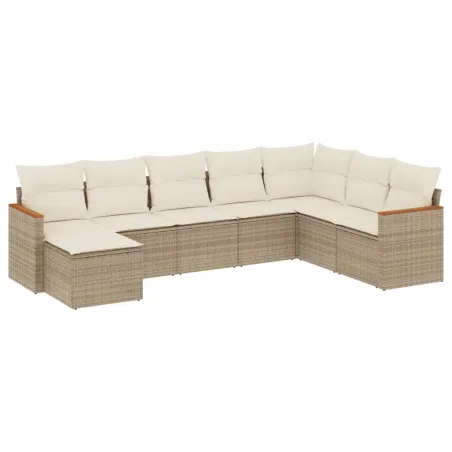 Salon de jardin avec coussins 8 pcs beige résine tressée