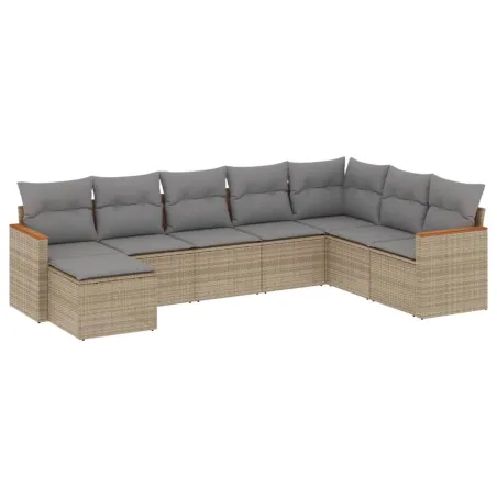Salon de jardin avec coussins 8 pcs beige résine tressée