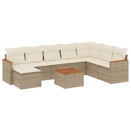 Salon de jardin avec coussins 9 pcs beige résine tressée 2