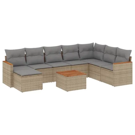 Salon de jardin avec coussins 9 pcs beige résine tressée 2