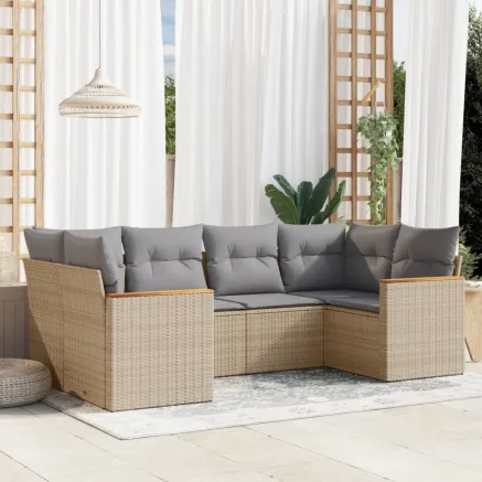 Salon de jardin avec coussins 6 pcs beige résine tressée