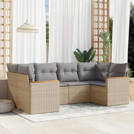Salon de jardin avec coussins 6 pcs beige résine tressée