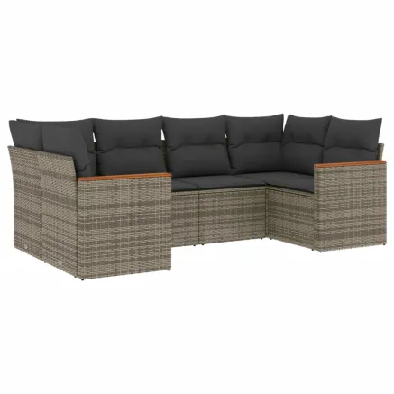 Salon de jardin 6 pcs avec coussins gris résine tressée 2