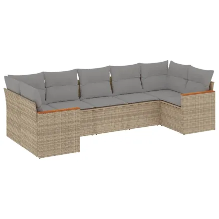 Salon de jardin avec coussins 7 pcs beige résine tressée 2