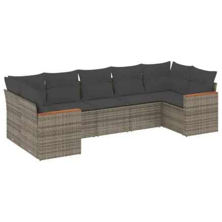 Salon de jardin avec coussins 7 pcs gris résine tressée 2