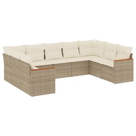 Salon de jardin avec coussins 9 pcs beige résine tressée 2