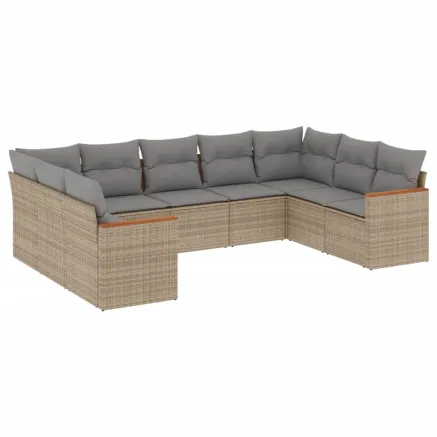 Salon de jardin avec coussins 9 pcs beige résine tressée 2