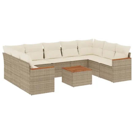 Salon de jardin avec coussins 10 pcs beige résine tressée 2