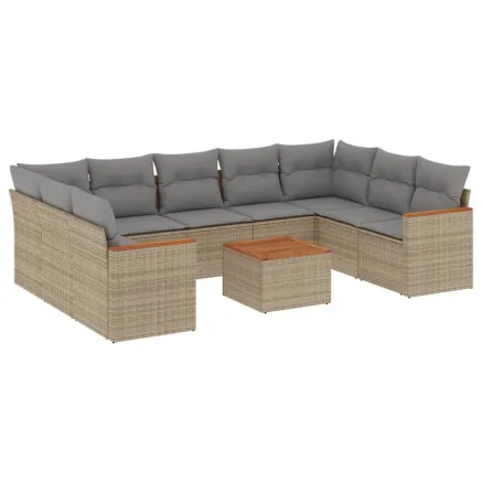 Salon de jardin avec coussins 10 pcs beige résine tressée 2