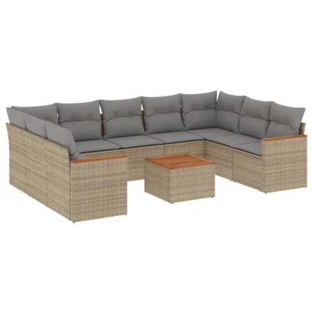 Salon de jardin avec coussins 10 pcs beige résine tressée