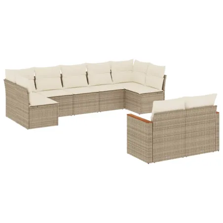Salon de jardin avec coussins 9 pcs beige résine tressée