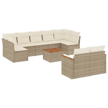Salon de jardin avec coussins 10 pcs beige résine tressée 2
