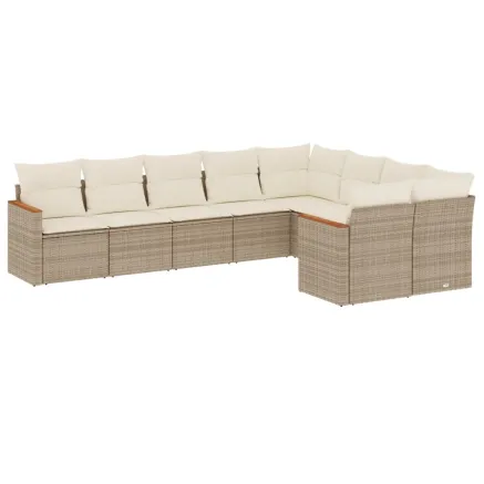 Salon de jardin avec coussins 9 pcs beige résine tressée 2