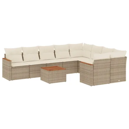 Salon de jardin avec coussins 10 pcs beige résine tressée 2