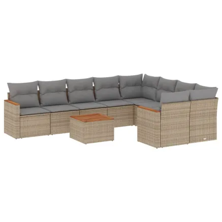 Salon de jardin avec coussins 10 pcs beige résine tressée 2