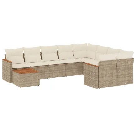 Salon de jardin avec coussins 10 pcs beige résine tressée 2