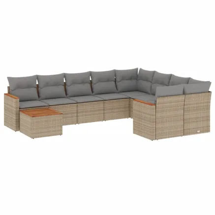 Salon de jardin avec coussins 10 pcs beige résine tressée 2