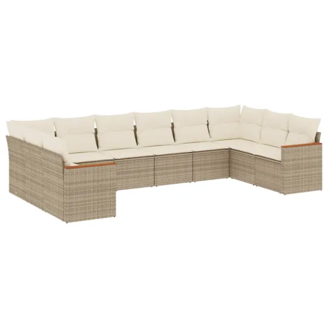 Salon de jardin avec coussins 10 pcs beige résine tressée