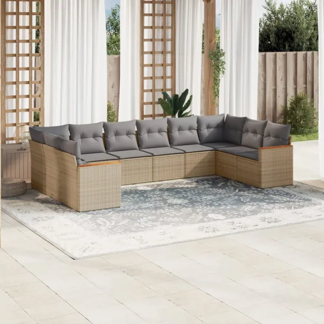 Salon de jardin avec coussins 10 pcs beige résine tressée