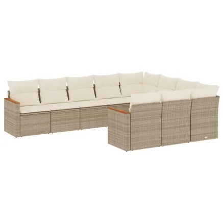 Salon de jardin avec coussins 10 pcs beige résine tressée 2