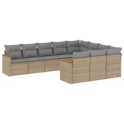 Salon de jardin avec coussins 10 pcs beige résine tressée 2