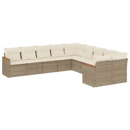 Salon de jardin avec coussins 10 pcs beige résine tressée 2