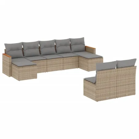 Salon de jardin avec coussins 9 pcs beige résine tressée