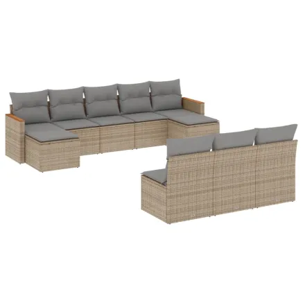 Salon de jardin avec coussins 10 pcs beige résine tressée 2