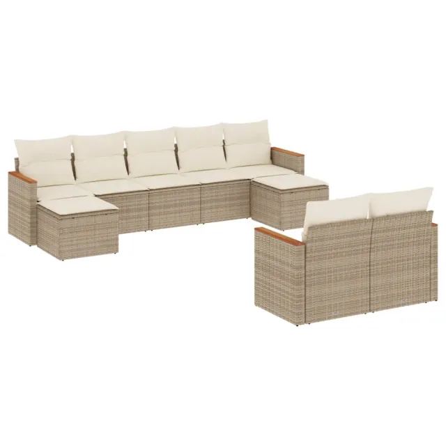 Salon de jardin avec coussins 9 pcs beige résine tressée
