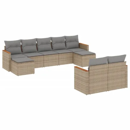 Salon de jardin avec coussins 9 pcs beige résine tressée 2