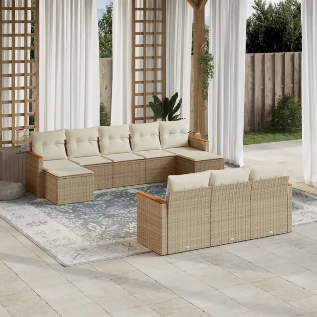 Salon de jardin avec coussins 10 pcs beige résine tressée