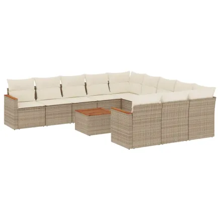 Salon de jardin avec coussins 12 pcs beige résine tressée 2