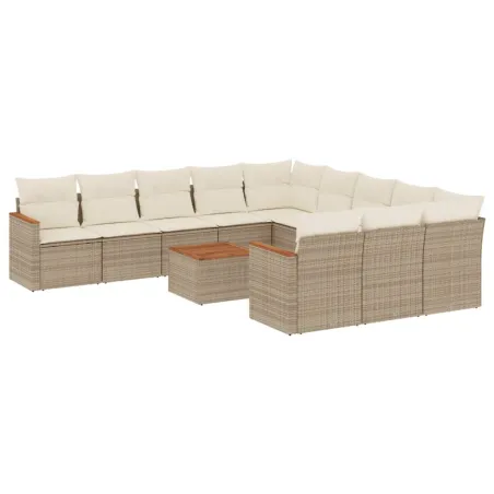 Salon de jardin avec coussins 12 pcs beige résine tressée