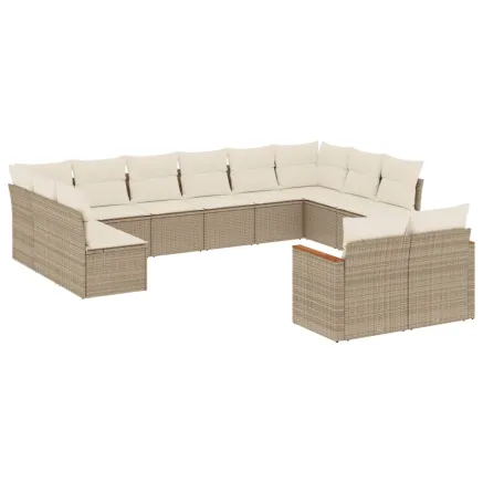 Salon de jardin avec coussins 12 pcs beige résine tressée 2