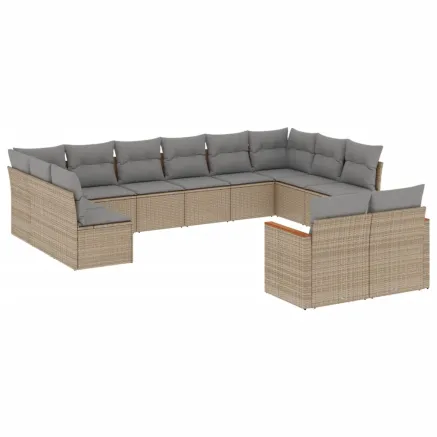 Salon de jardin avec coussins 12 pcs beige résine tressée 2